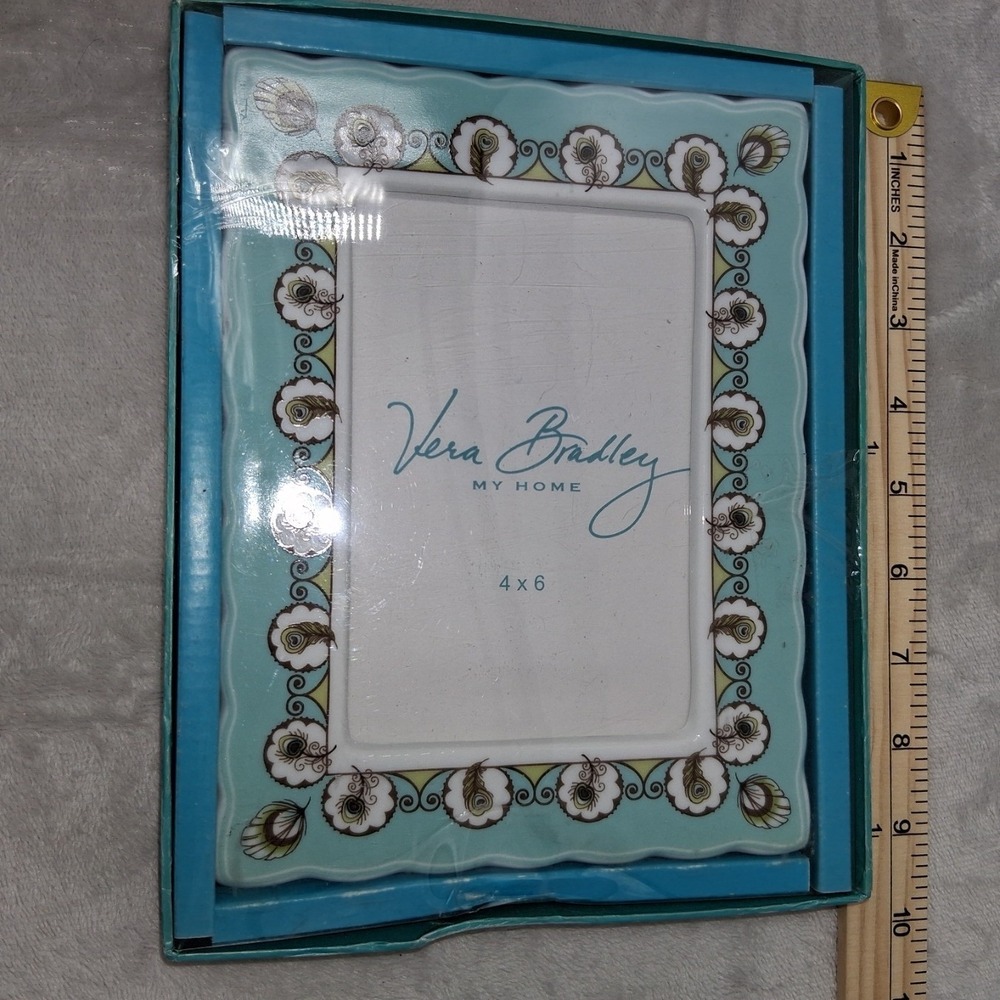 Vera Bradley My Home Peacock Collection 4x6 Picture Frame Teal Ceramic NIB